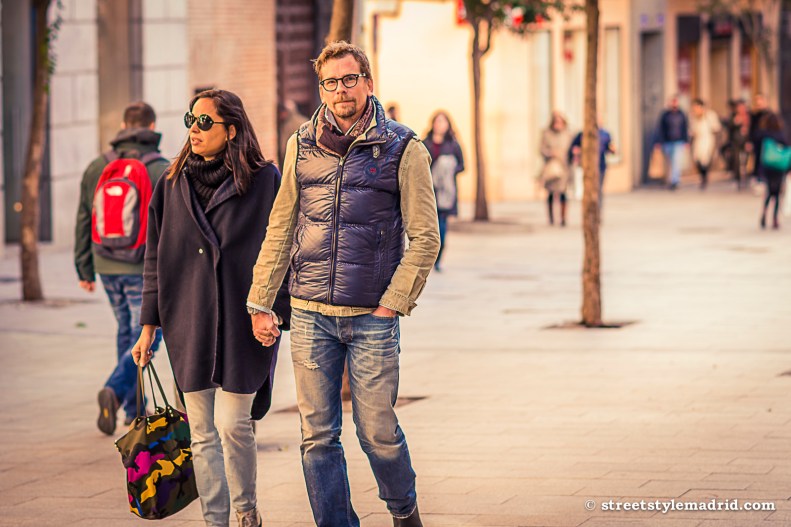 Chaleco de Plumas, jeans, street style madrid